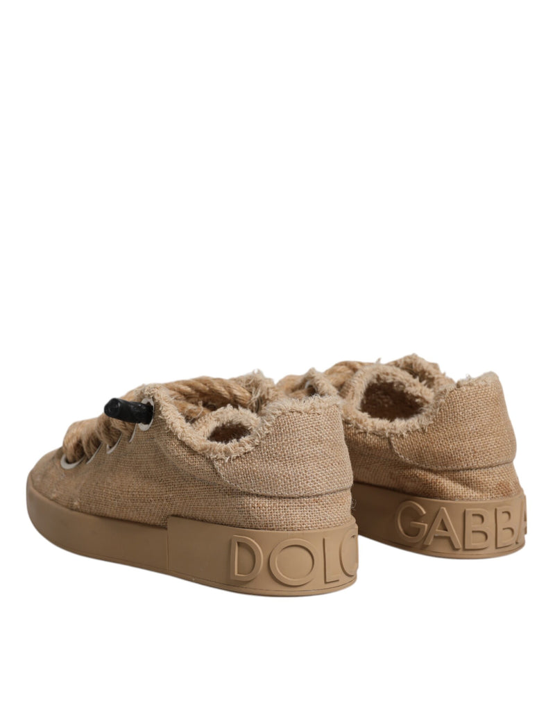 Dolce & Gabbana Brown Jute Fabric Low Top Sneakers for Men