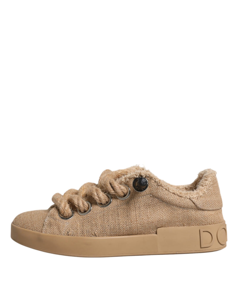 Dolce & Gabbana Brown Jute Fabric Low Top Sneakers for Men