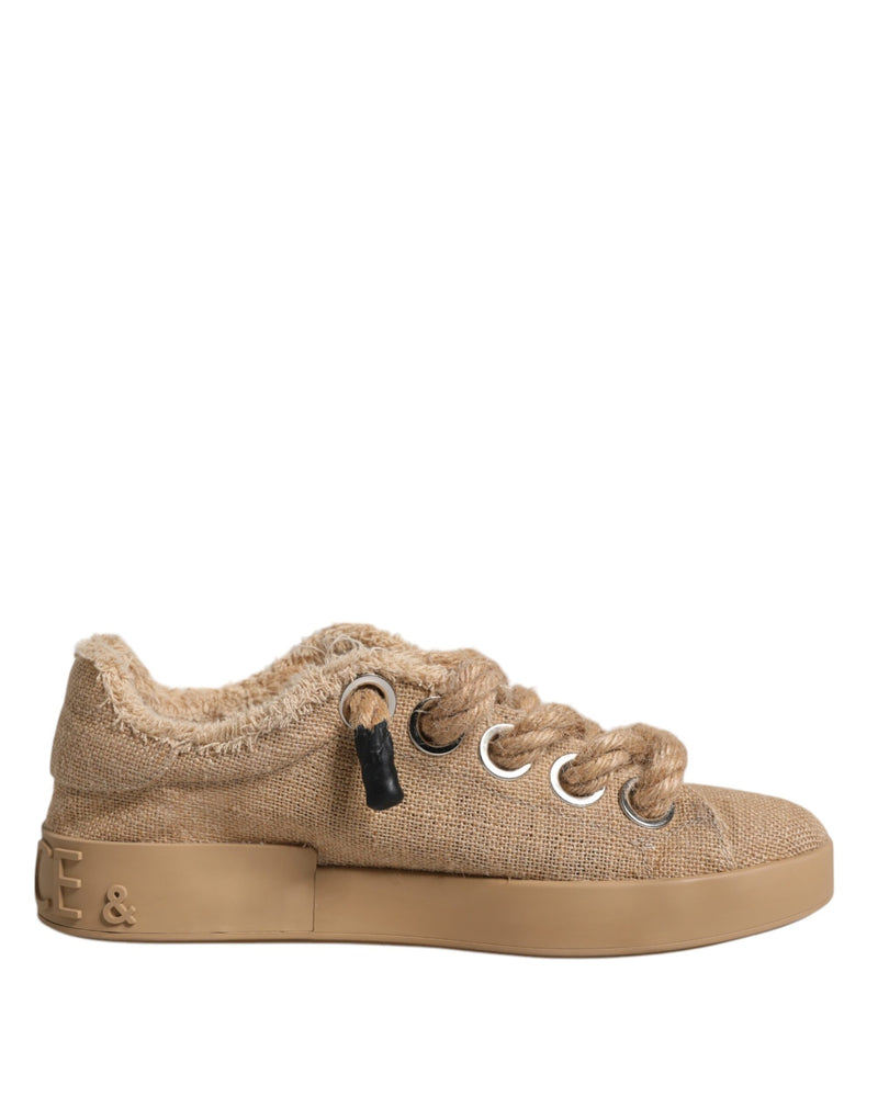 Dolce & Gabbana Brown Jute Fabric Low Top Sneakers for Men