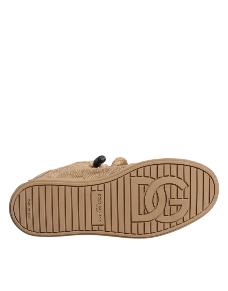 Dolce & Gabbana Brown Jute Fabric Low Top Sneakers for Men