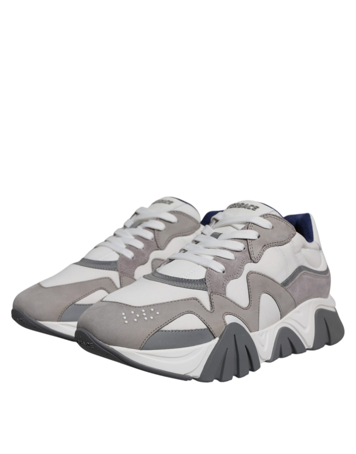 Versace Grey Leather Neoprene Chunky Low Top Squalo Sneakers