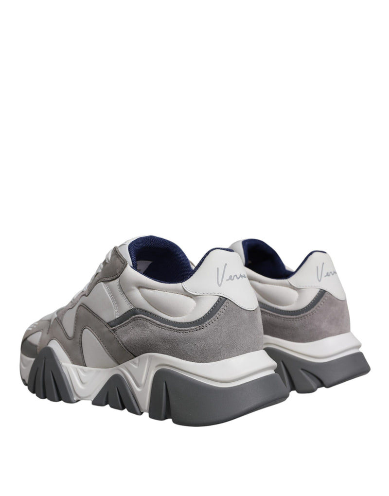 Versace Grey Leather Neoprene Chunky Low Top Squalo Sneakers