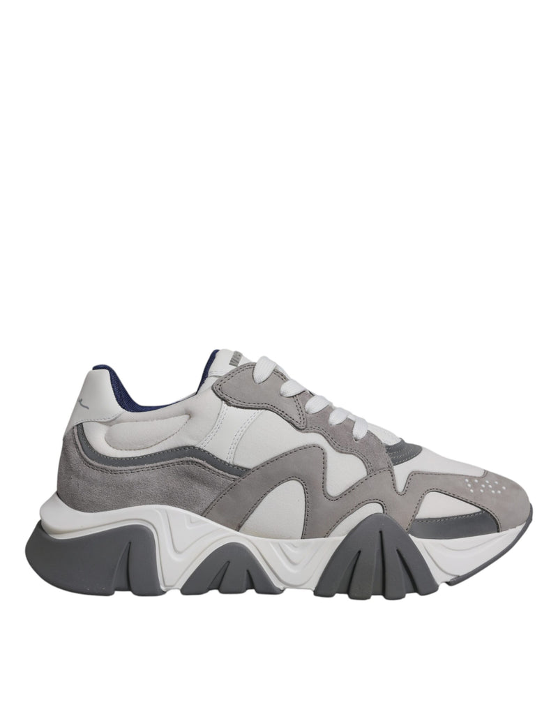 Versace Grey Leather Neoprene Chunky Low Top Squalo Sneakers