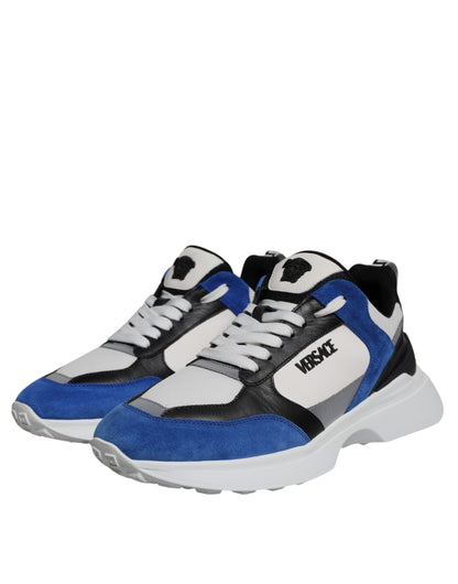 Sneakers basses Versace en toile multicolore, avec motif Quad Fabric Medusa.