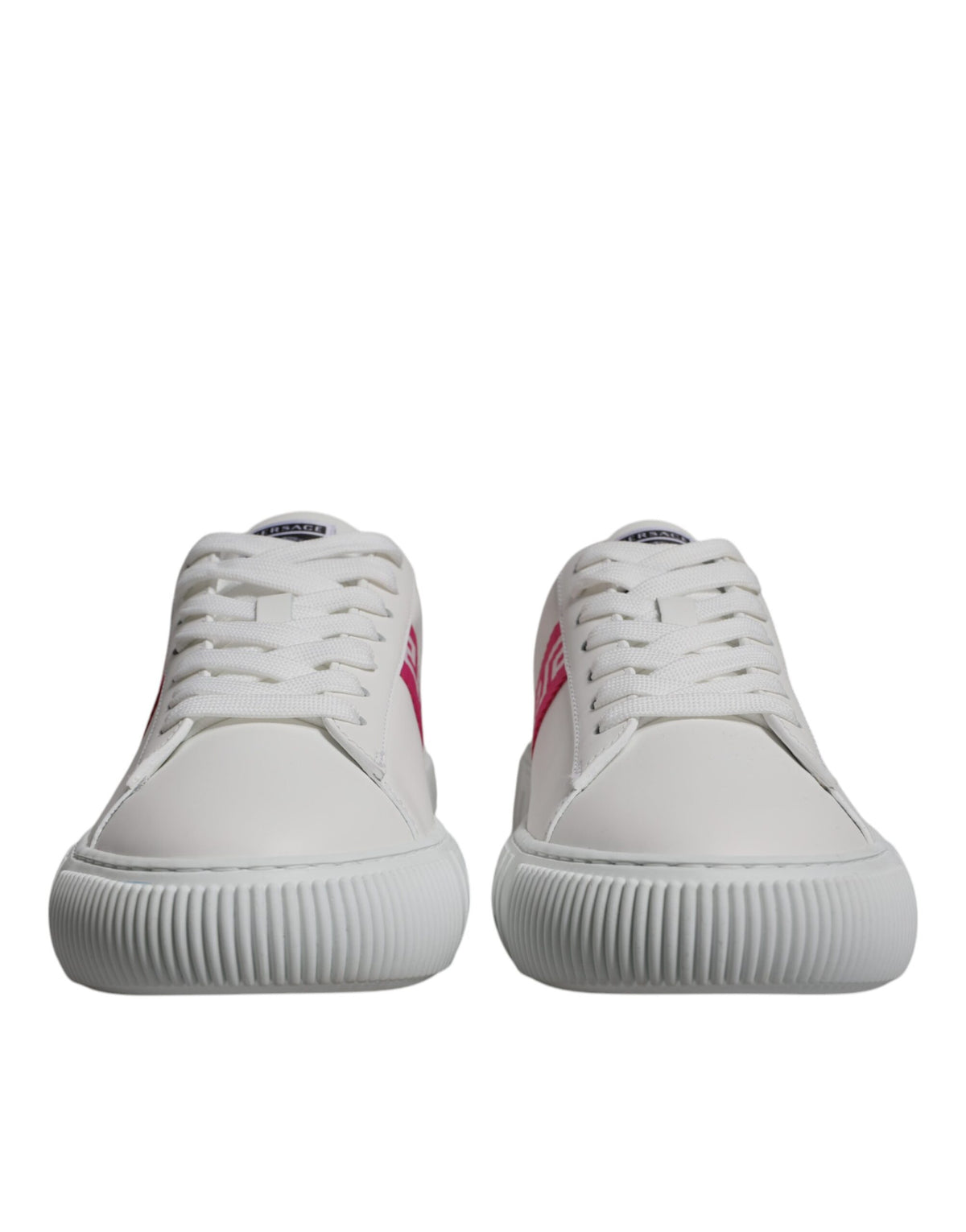 Versace White Pink Greca Print Platform Low Top Sneakers