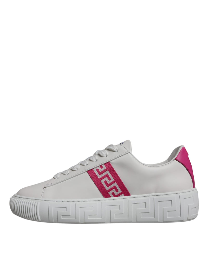 Versace White Pink Greca Print Platform Low Top Sneakers