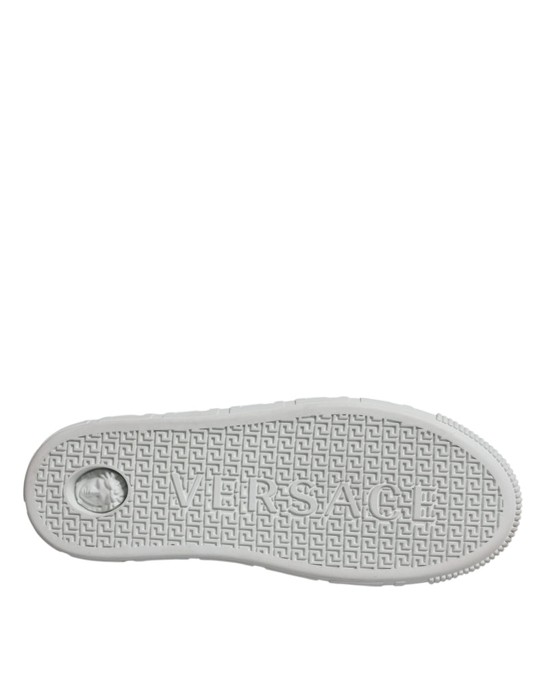 Versace White Pink Greca Print Platform Low Top Sneakers