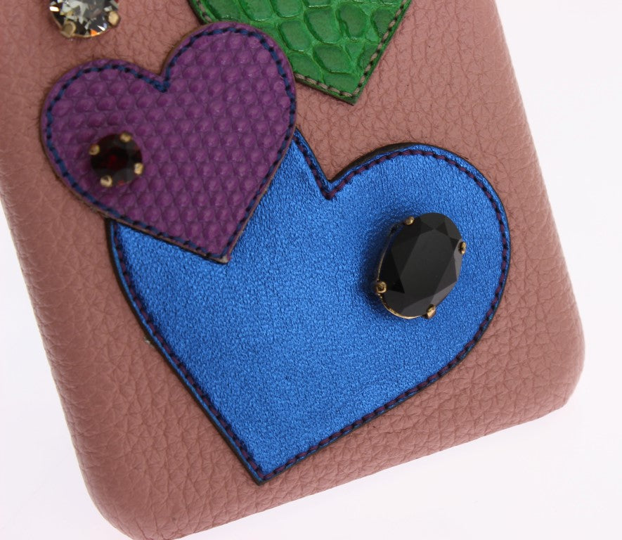Étui de téléphone en cuir rose Dolce &amp; Gabbana avec cœur en cristal