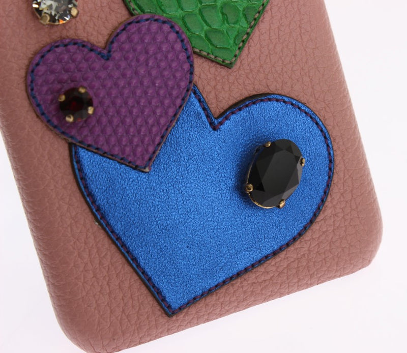 Étui de téléphone en cuir rose Dolce &amp; Gabbana avec cœur en cristal