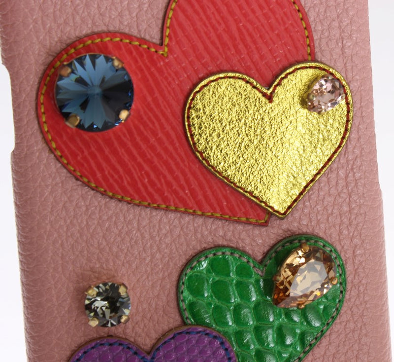 Étui de téléphone en cuir rose Dolce &amp; Gabbana avec cœur en cristal