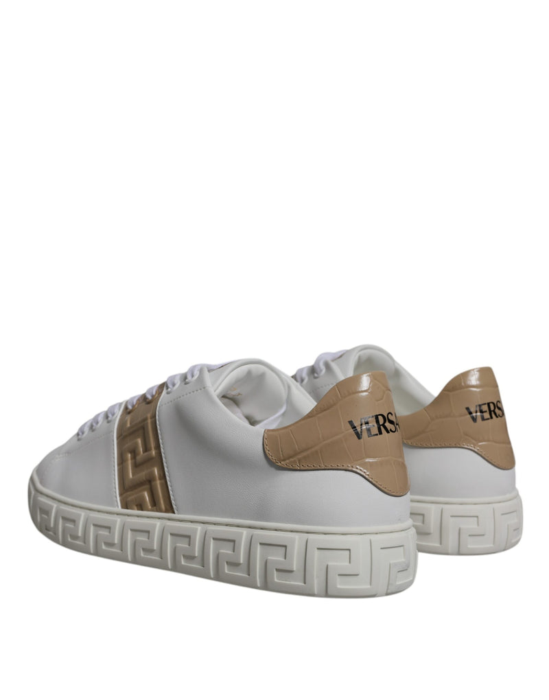 Versace White Brown Greca Print TPU Low Top Men Sneakers
