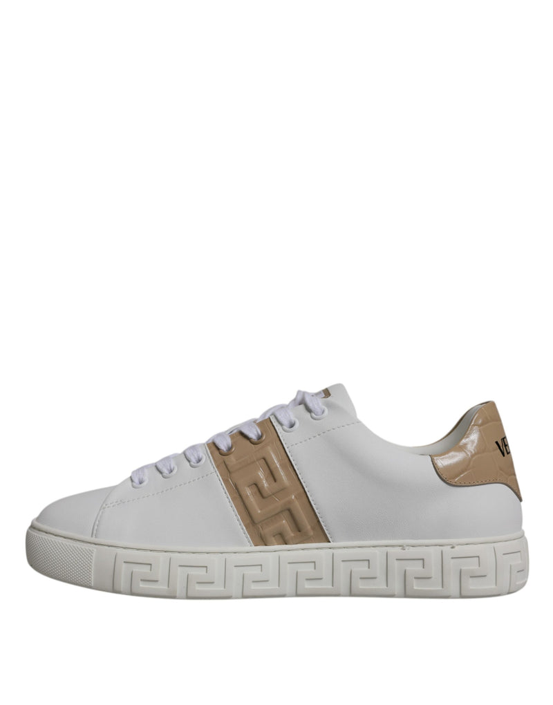 Versace White Brown Greca Print TPU Low Top Men Sneakers