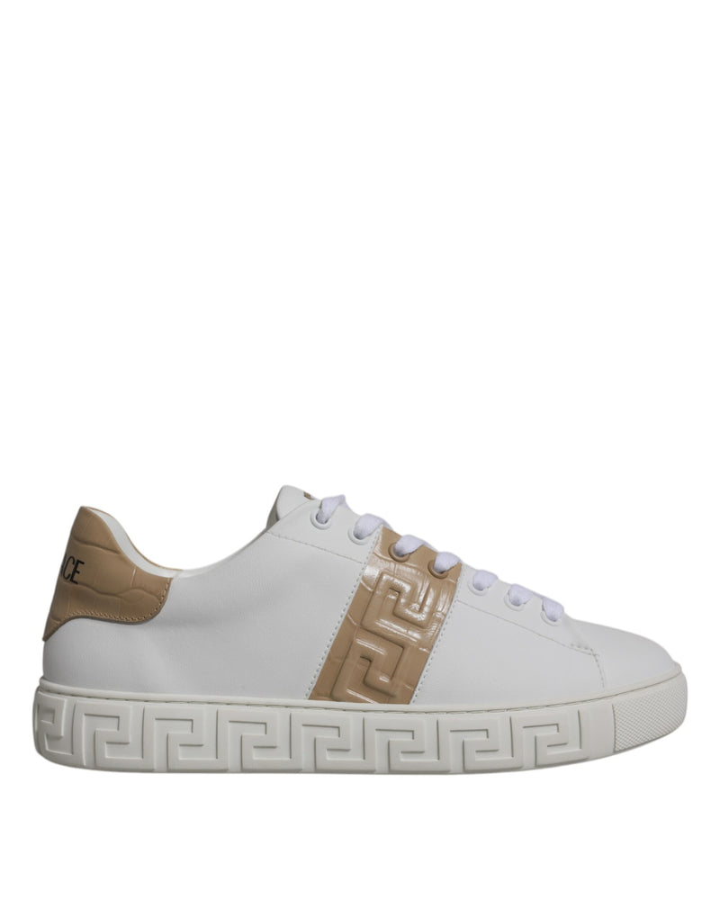 Versace White Brown Greca Print TPU Low Top Men Sneakers