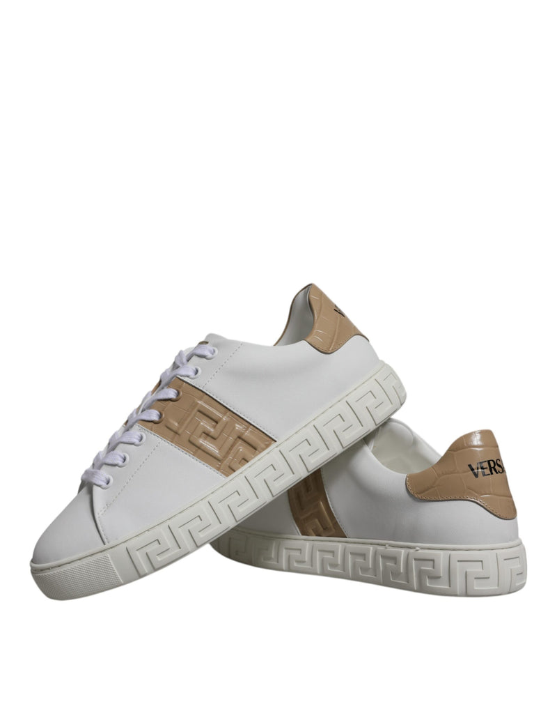 Versace White Brown Greca Print TPU Low Top Men Sneakers