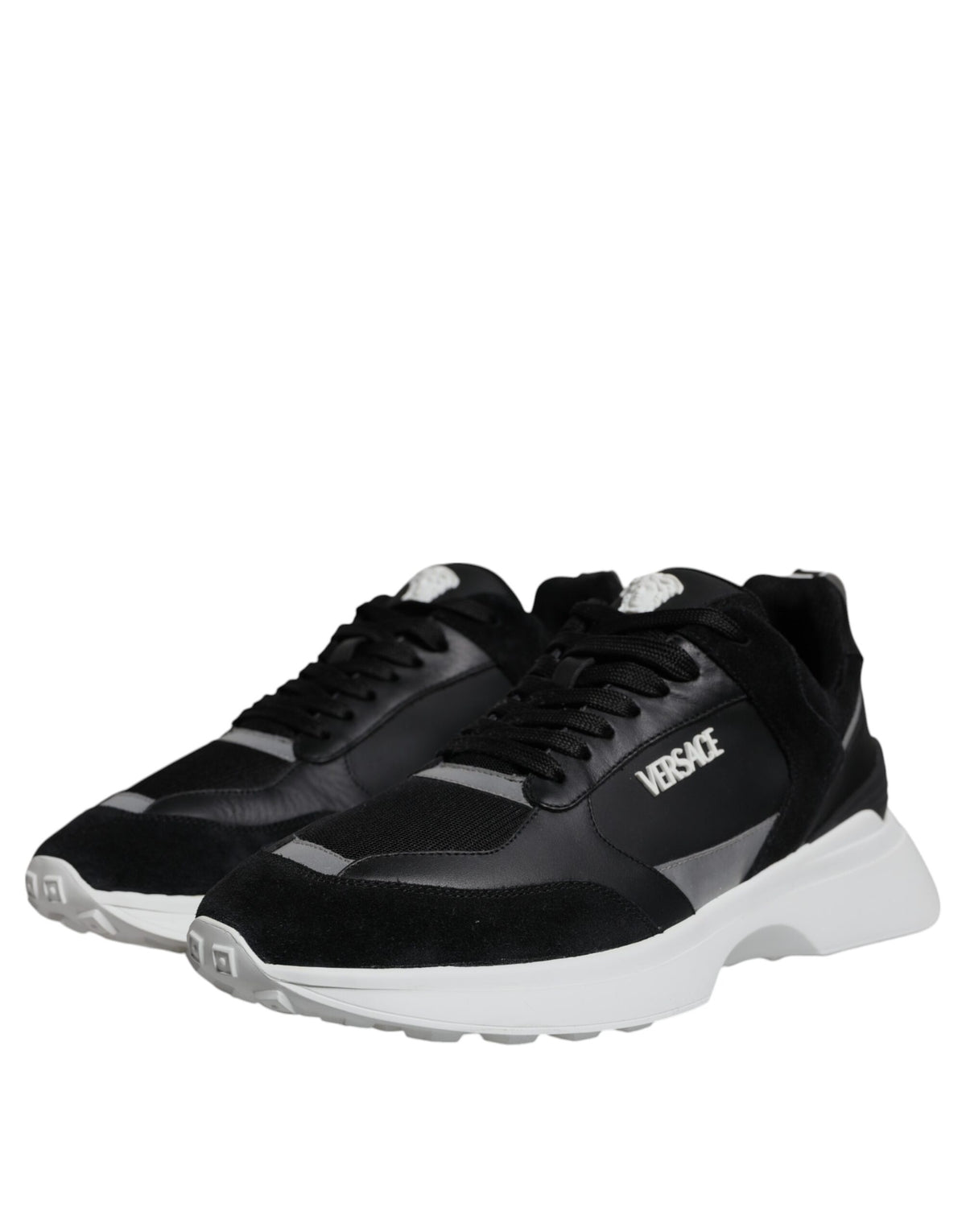 Versace Black Canvas Quad Fabric Medusa Low Top Sneakers