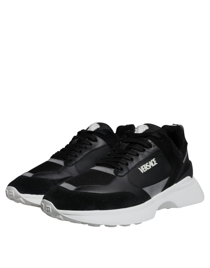 Versace Black Canvas Quad Fabric Medusa Low Top Sneakers