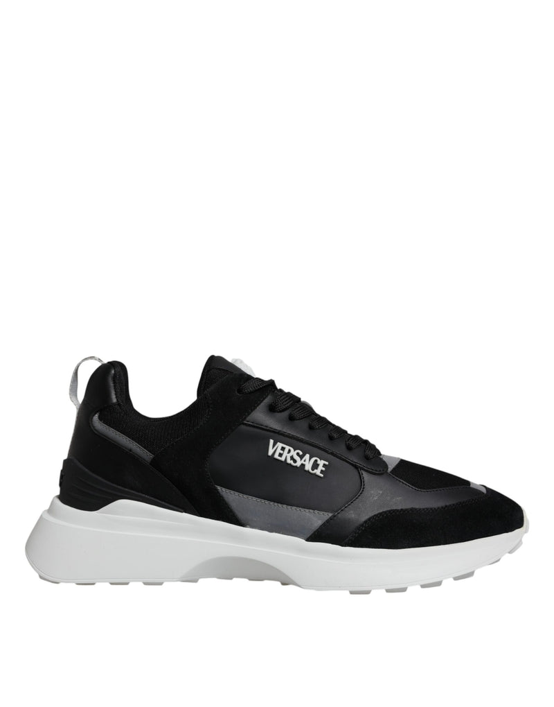 Versace Black Canvas Quad Fabric Medusa Low Top Sneakers