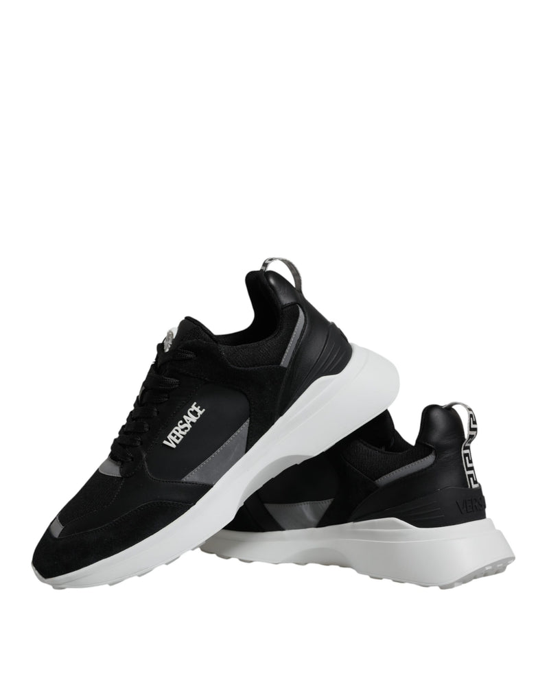Versace Black Canvas Quad Fabric Medusa Low Top Sneakers