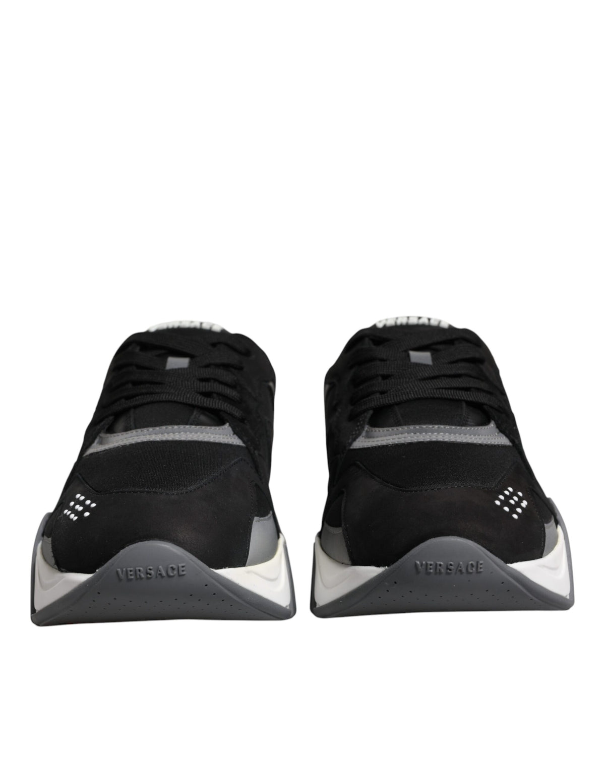 Versace Squalo Black Leather Neoprene Chunky Low Top Sneakers