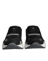 Versace Squalo Black Leather Neoprene Chunky Low Top Sneakers
