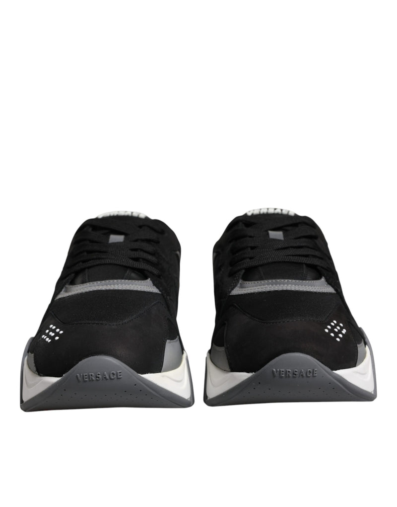 Versace Squalo Black Leather Neoprene Chunky Low Top Sneakers