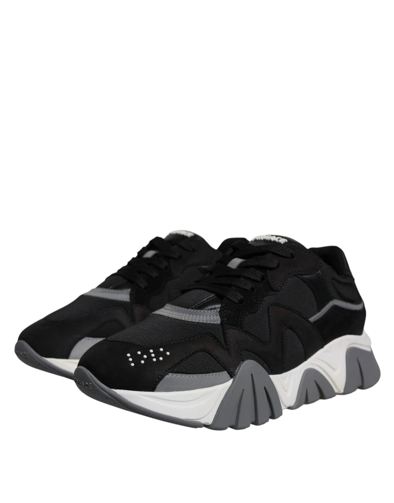 Versace Squalo Black Leather Neoprene Chunky Low Top Sneakers
