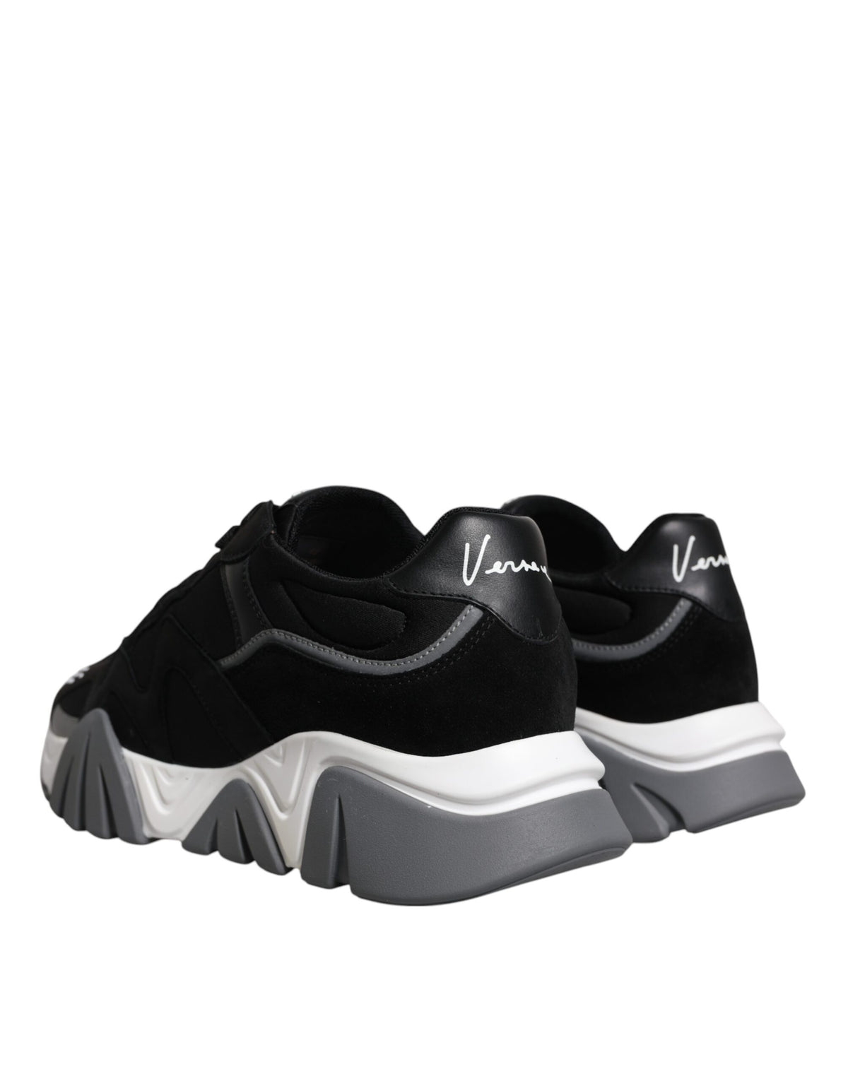 Versace Squalo Black Leather Neoprene Chunky Low Top Sneakers