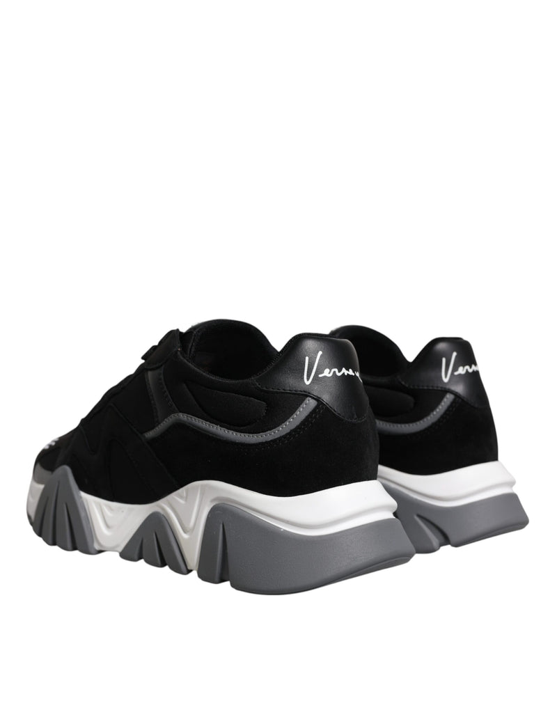 Versace Squalo Black Leather Neoprene Chunky Low Top Sneakers