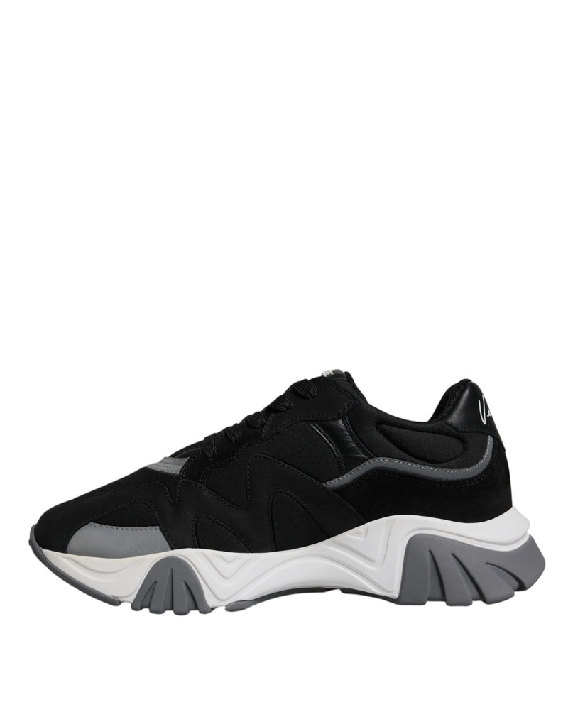 Versace Squalo Black Leather Neoprene Chunky Low Top Sneakers