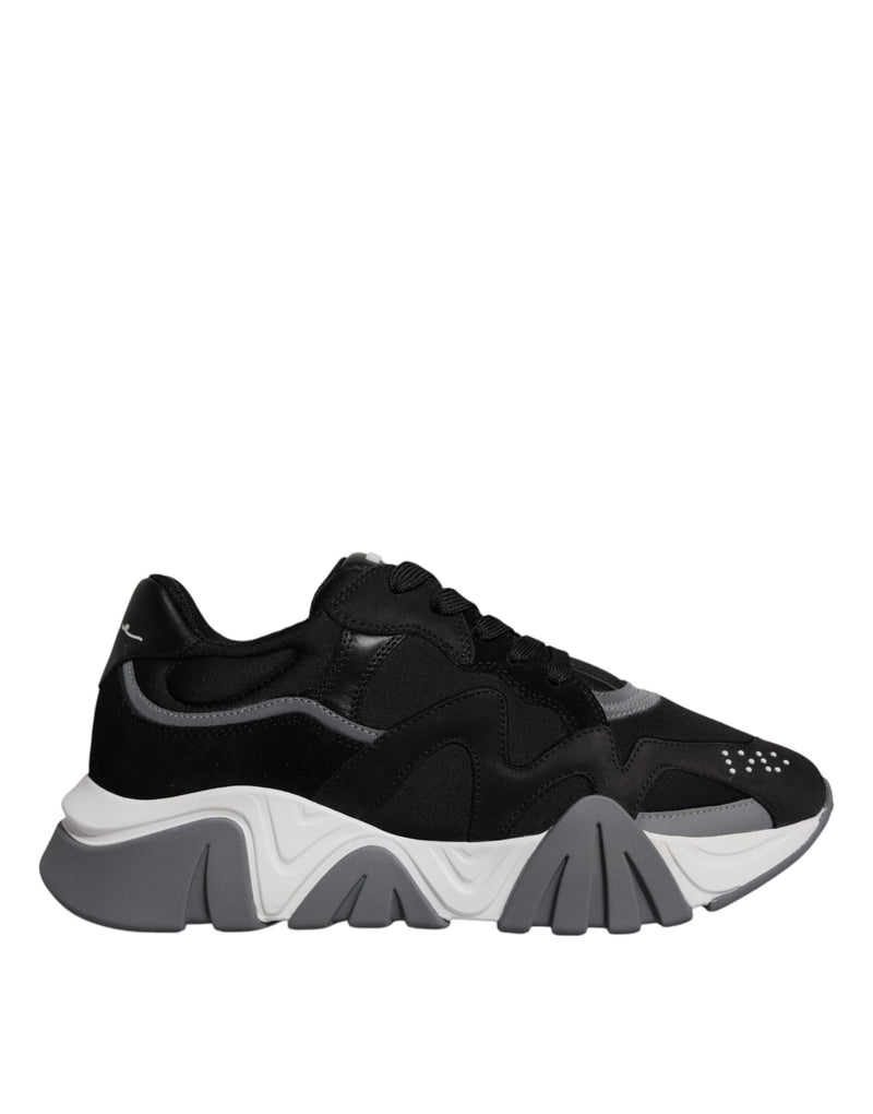 Versace Squalo Black Leather Neoprene Chunky Low Top Sneakers