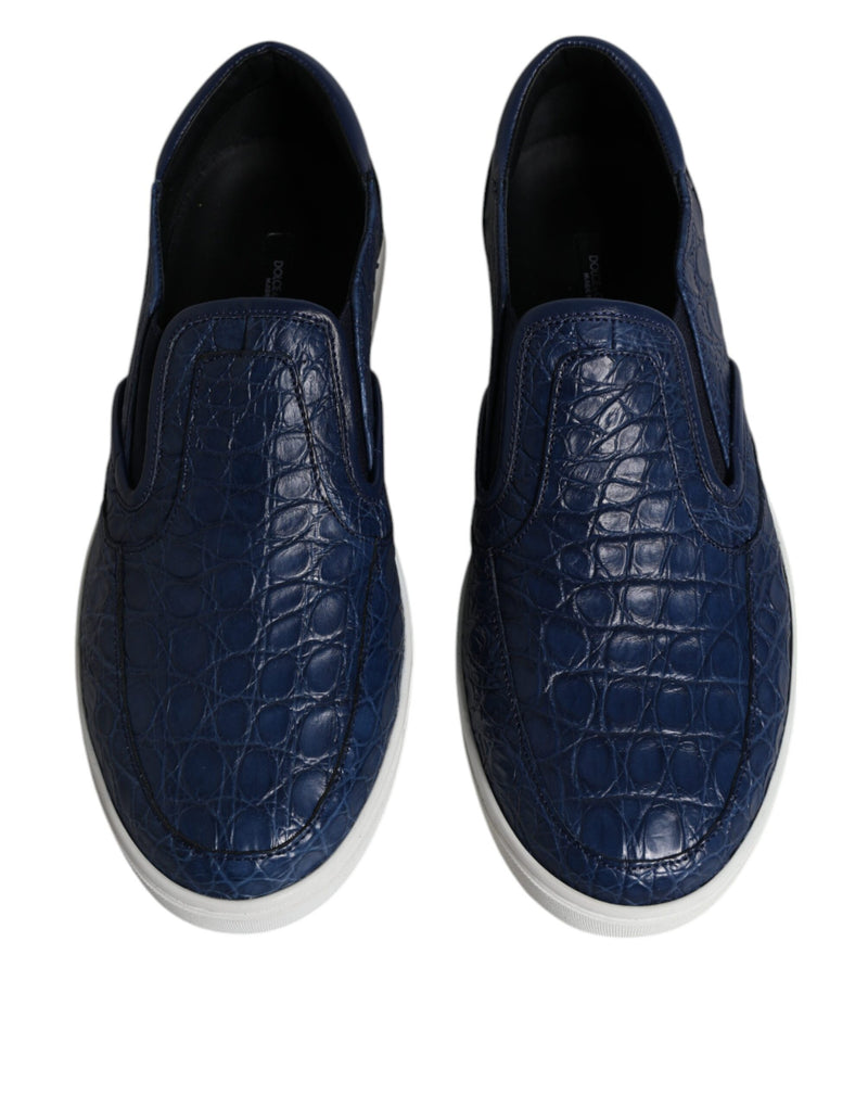 Dolce & Gabbana Sneakers en Cuir Exotique Crocodile Bleu pour Homme