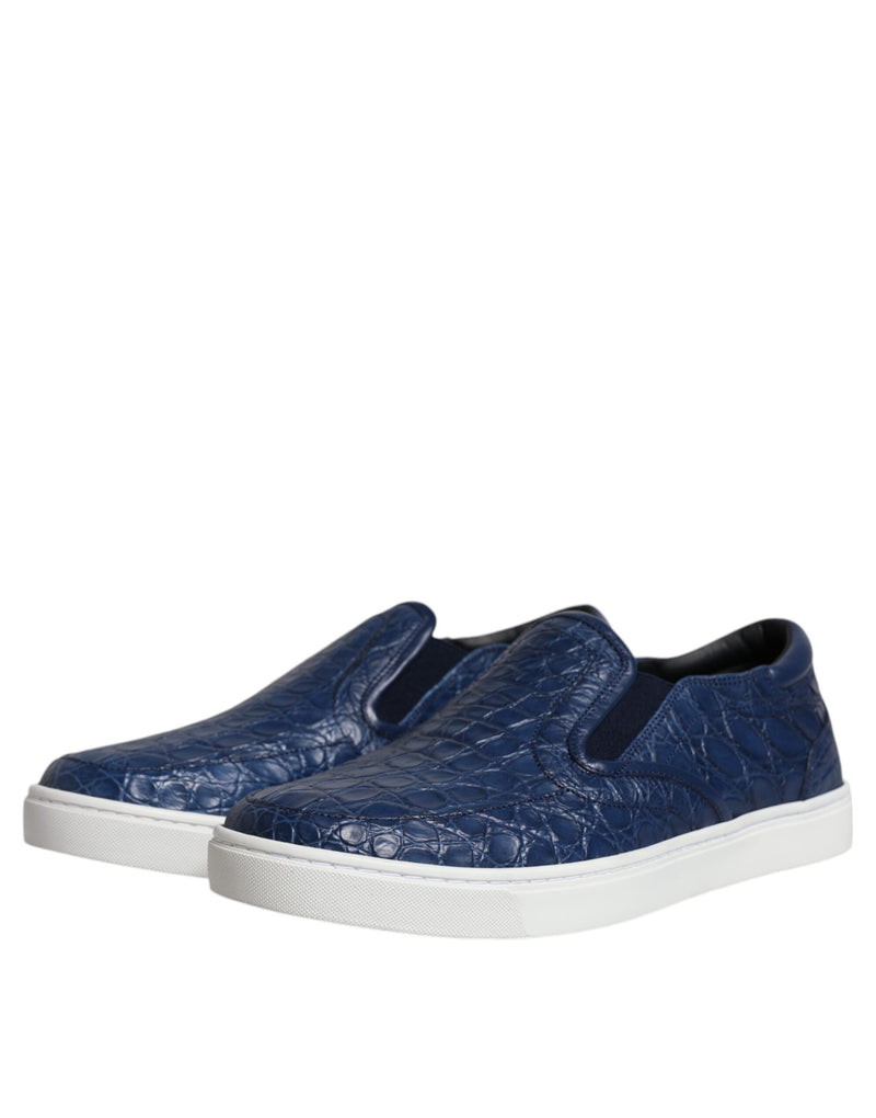 Dolce & Gabbana Sneakers en Cuir Exotique Crocodile Bleu pour Homme