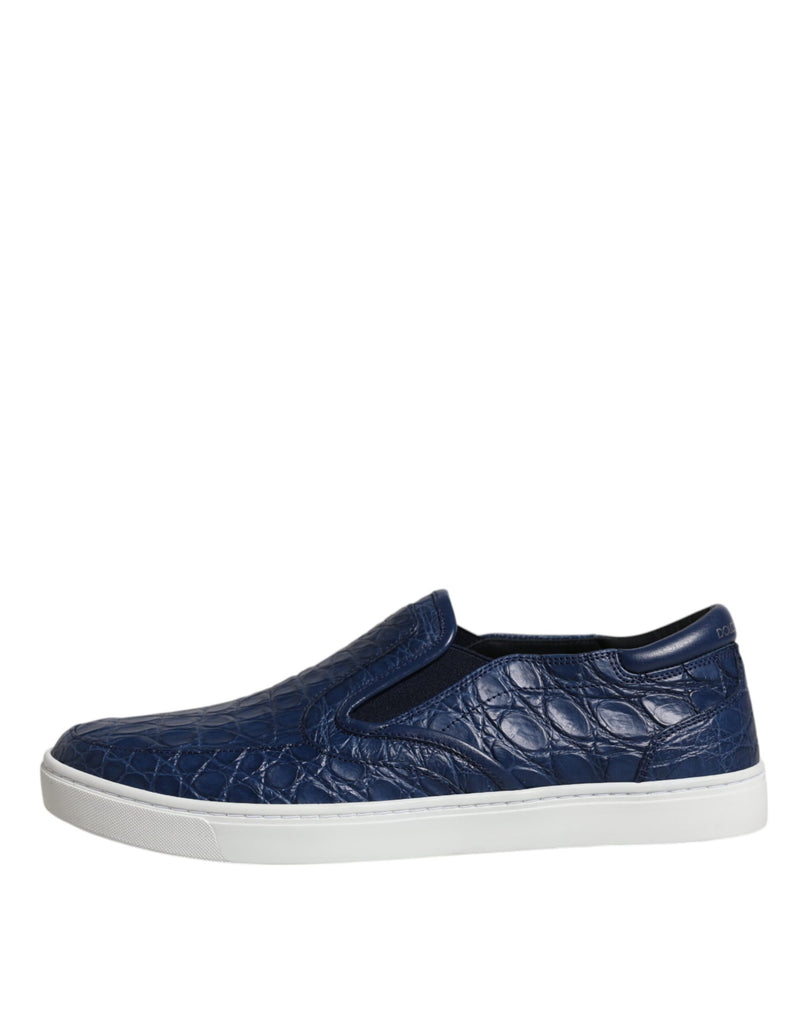 Dolce & Gabbana Sneakers en Cuir Exotique Crocodile Bleu pour Homme