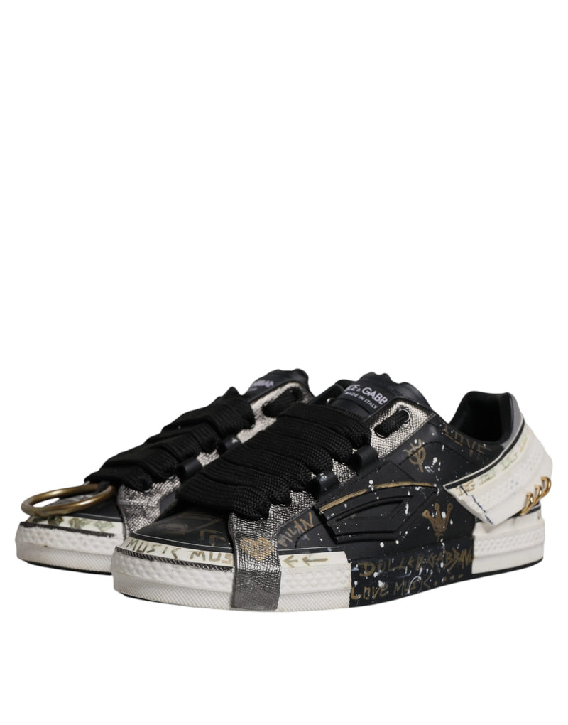 Dolce & Gabbana Black and White Portofino Low Top Sneakers