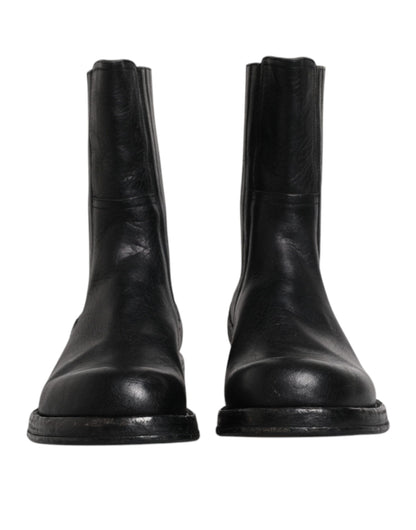 Bottines mi-mollet en cuir de cheval noir Dolce &amp; Gabbana