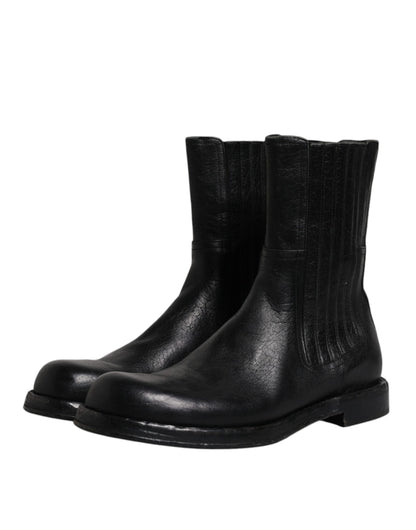 Bottines mi-mollet en cuir de cheval noir Dolce &amp; Gabbana