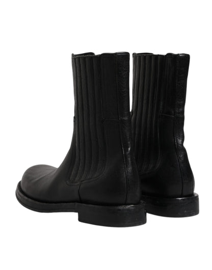 Bottines mi-mollet en cuir de cheval noir Dolce &amp; Gabbana