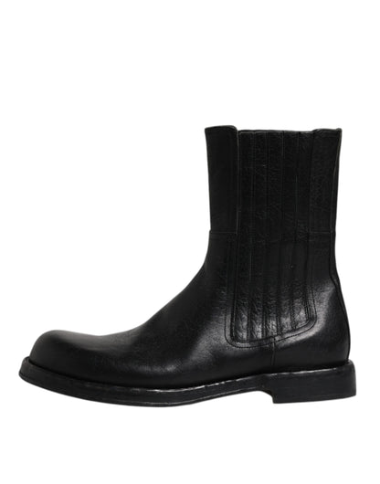 Bottines mi-mollet en cuir de cheval noir Dolce &amp; Gabbana