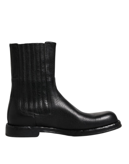 Bottines mi-mollet en cuir de cheval noir Dolce &amp; Gabbana