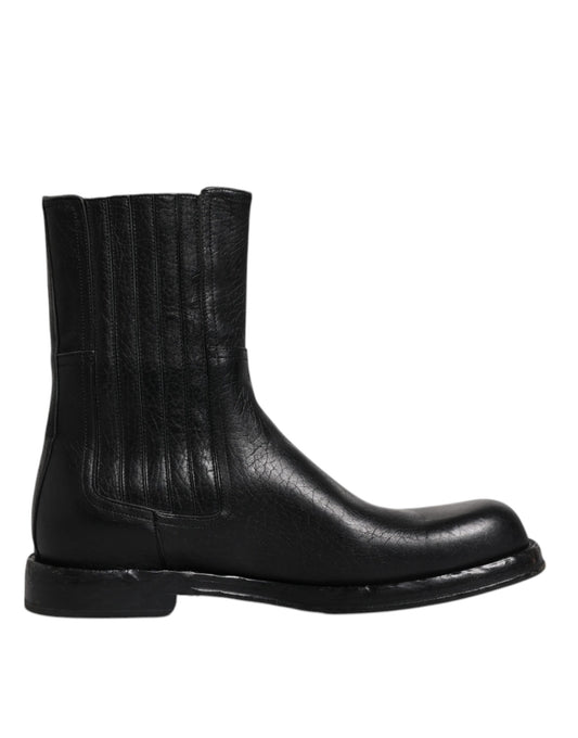 Bottines mi-mollet en cuir de cheval noir Dolce &amp; Gabbana