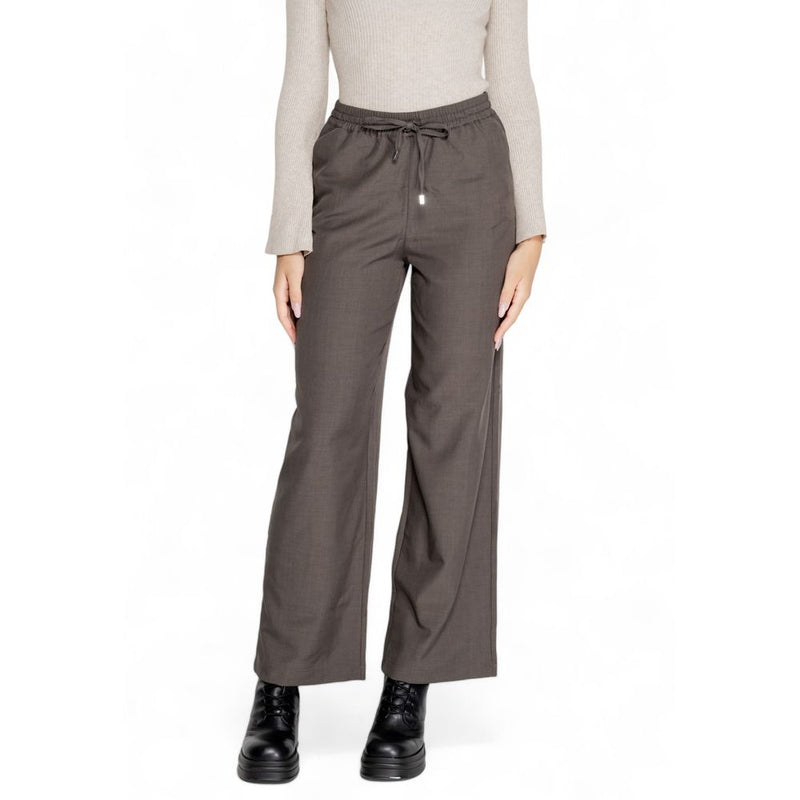 Only Gray Polyester Palazzo Pant - ONLGINNY HW Wide Pull Up