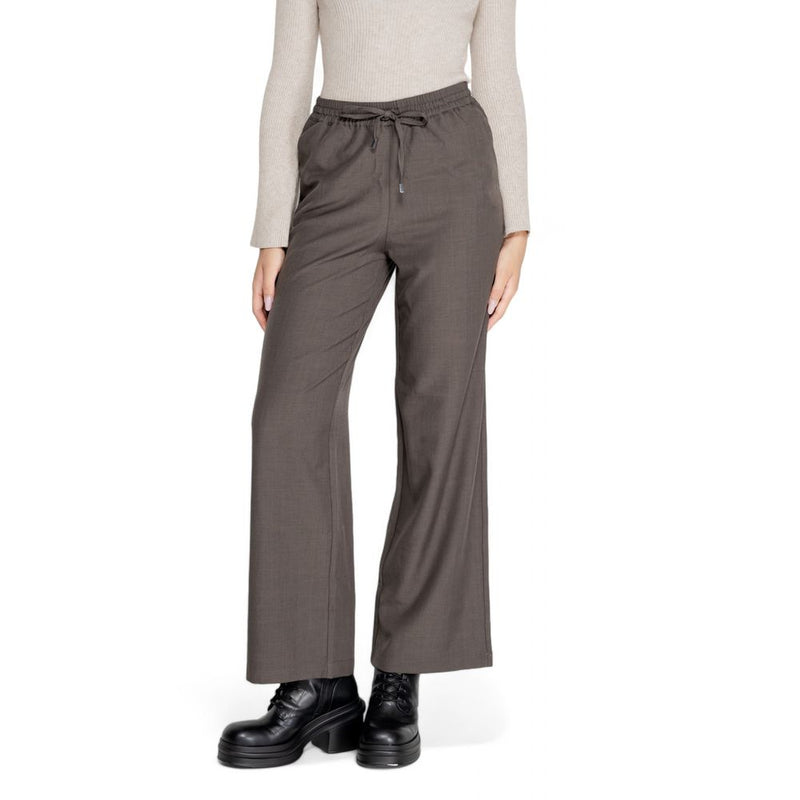 Only Gray Polyester Palazzo Pant - ONLGINNY HW Wide Pull Up