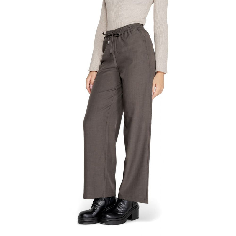 Only Gray Polyester Palazzo Pant - ONLGINNY HW Wide Pull Up