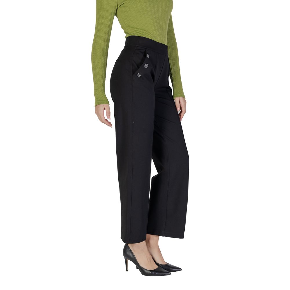 Street One Black Viscose Palazzo Trousers for Women