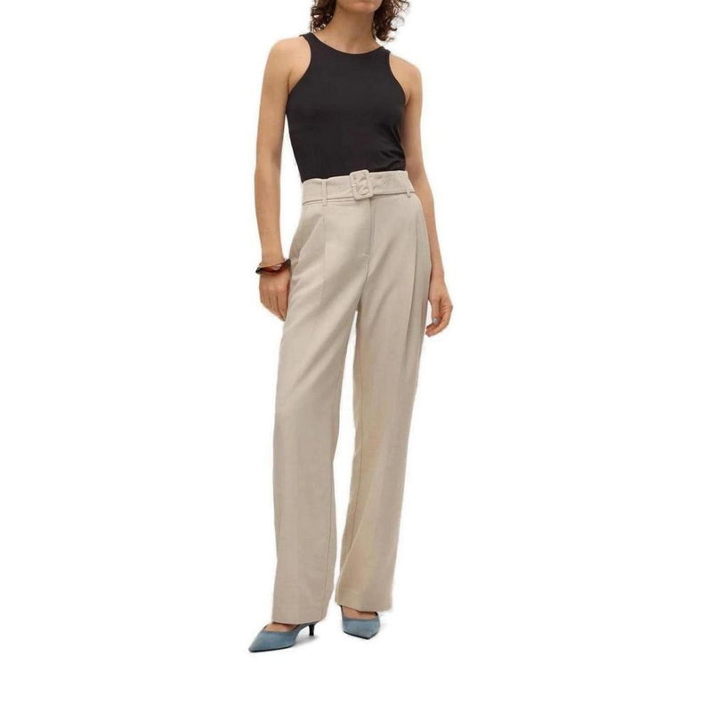 Vero Moda Vmnancy Hw Straight Belt Gray Pants for Women