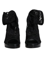 Dolce & Gabbana Black Stretch Taormina Lace Boots