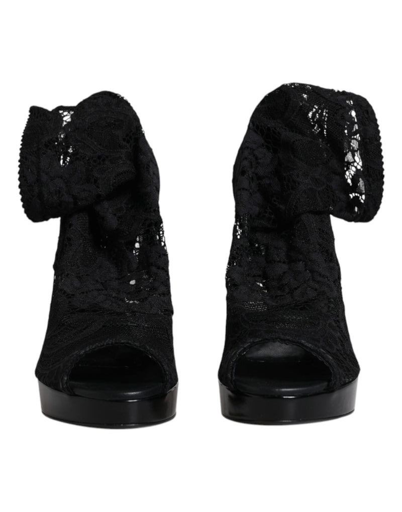 Dolce & Gabbana Black Stretch Taormina Lace Boots