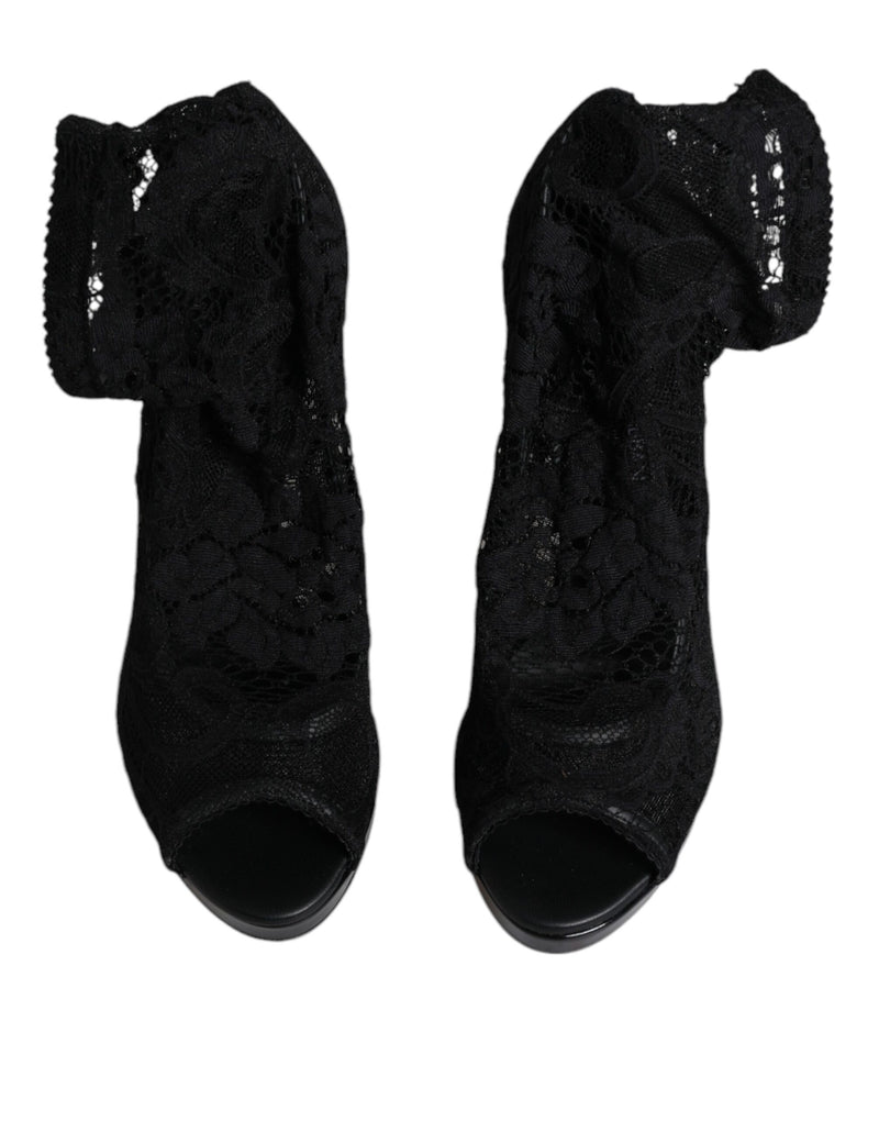 Dolce & Gabbana Black Stretch Taormina Lace Boots
