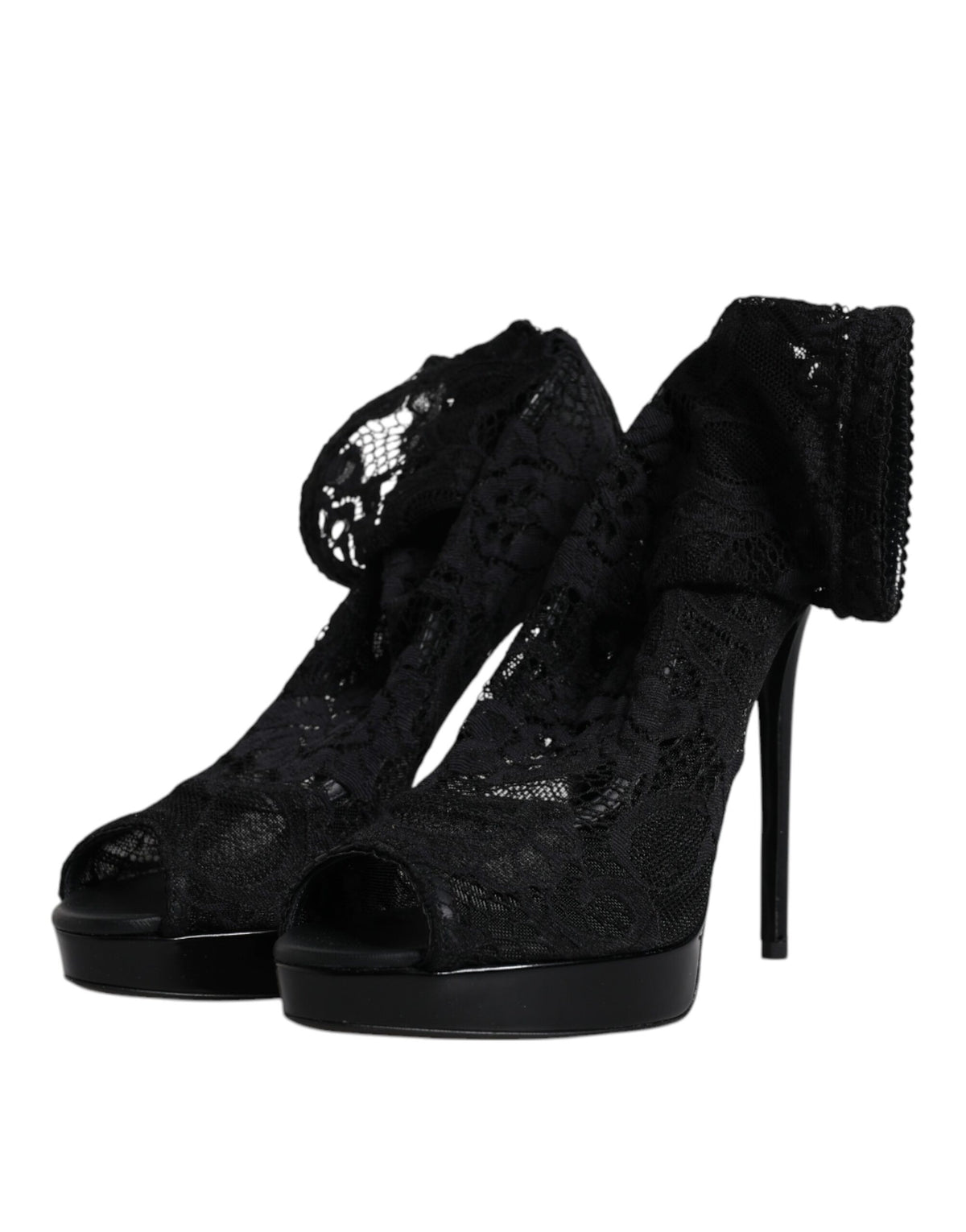 Dolce & Gabbana Black Stretch Taormina Lace Boots