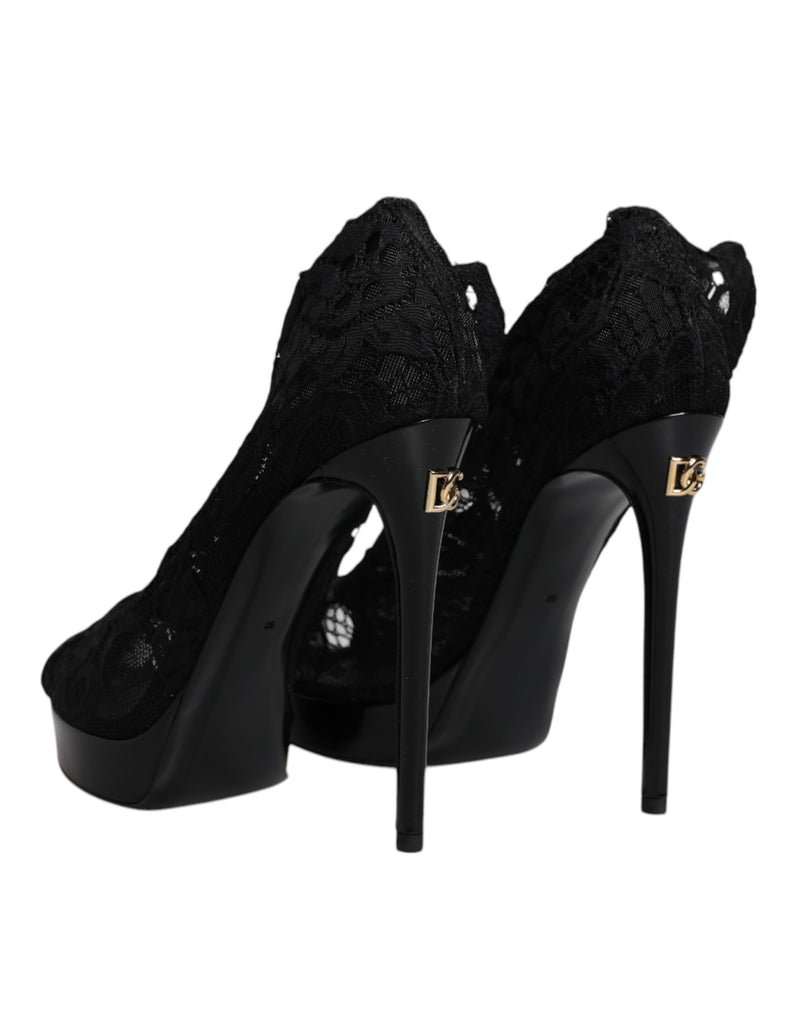 Dolce & Gabbana Black Stretch Taormina Lace Boots